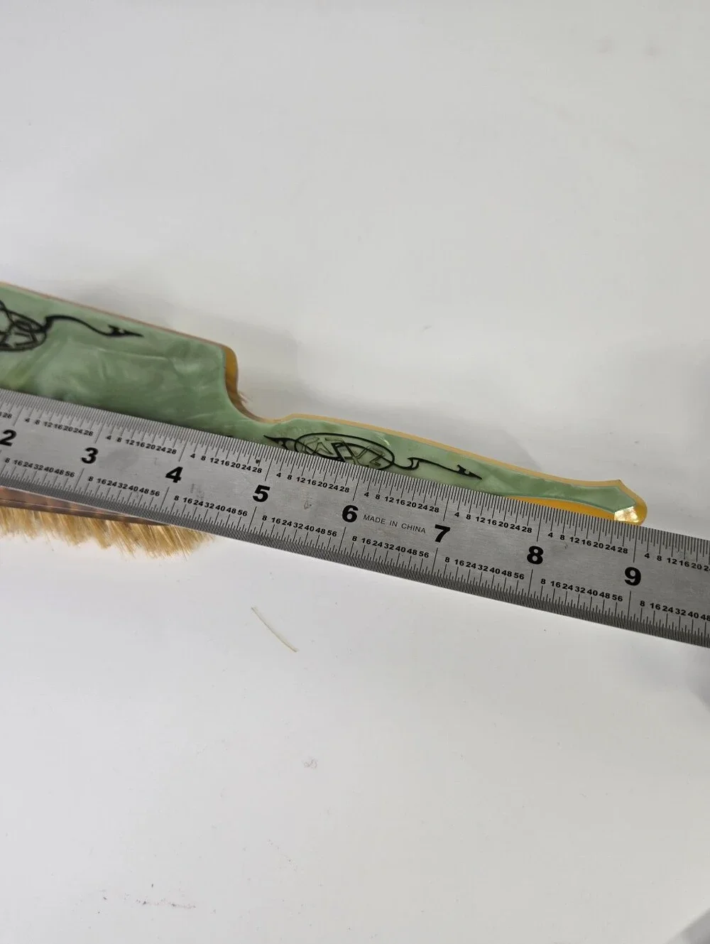 VTG Art Deco Green Pearlized Celluloid Vanity Hair Brush 1920s 30s  9